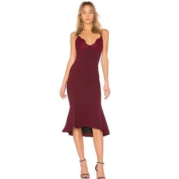 Nicholas Burgundy Lace Bra V-Neck Sleeveless Midi Dress Women's Size 4 - Picture 2 of 10
